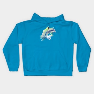 Watercolor Dolphin Jumping out of Water Kids Hoodie